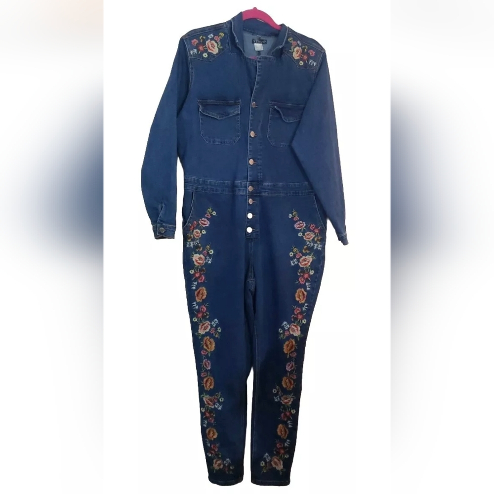 Venus Floral Flower Embroidery Embroidered Applique Denim Jean Jumpsuit 18